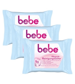 bebe 5in1 Pflegende Reinigungstücher / Abschminktücher für empfindliche & trockene Haut / 3 x 25 Stück - 1